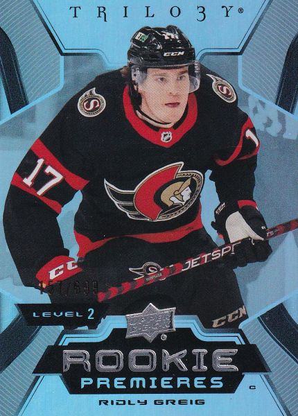 insert RC karta RIDLY GREIG 23-24 Trilogy Uncommon Rookie Premieres Level 2 /699